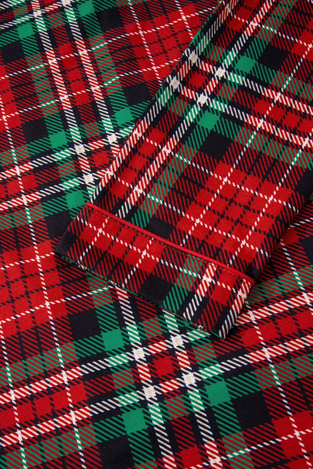 Racing Red Retro Plaid Leopard Print Patchwork Long Sleeve Shorts Pajama Set