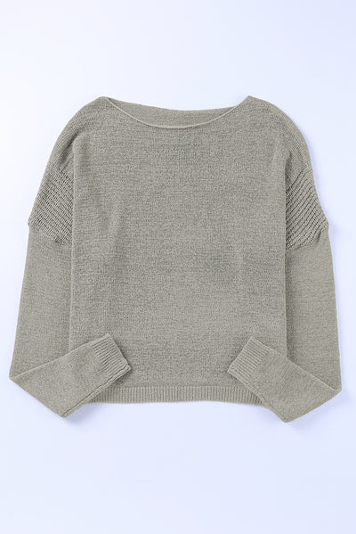 Gray Solid Drop Shoulder Pullover Sweater