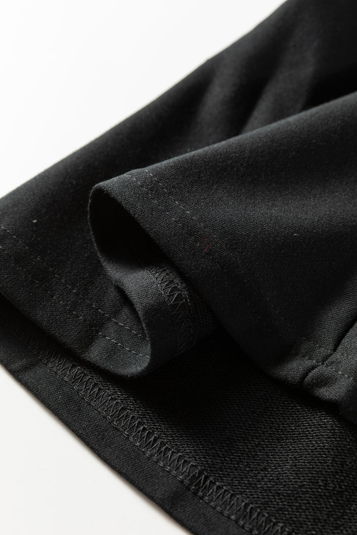 Black Plus Size Striped Cuffs Polo Collar Patchwork Long Sleeve Ruffle Hem Dress