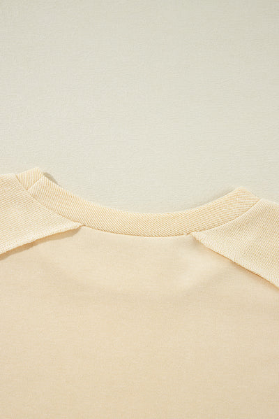 Beige Splicing Round Neck Pullover Sweatshirt