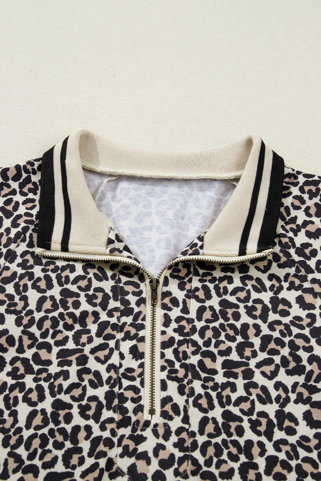 Khaki Leopard Print Zip Neck Striped Webbing Patchwork T Shirt Mini Dress