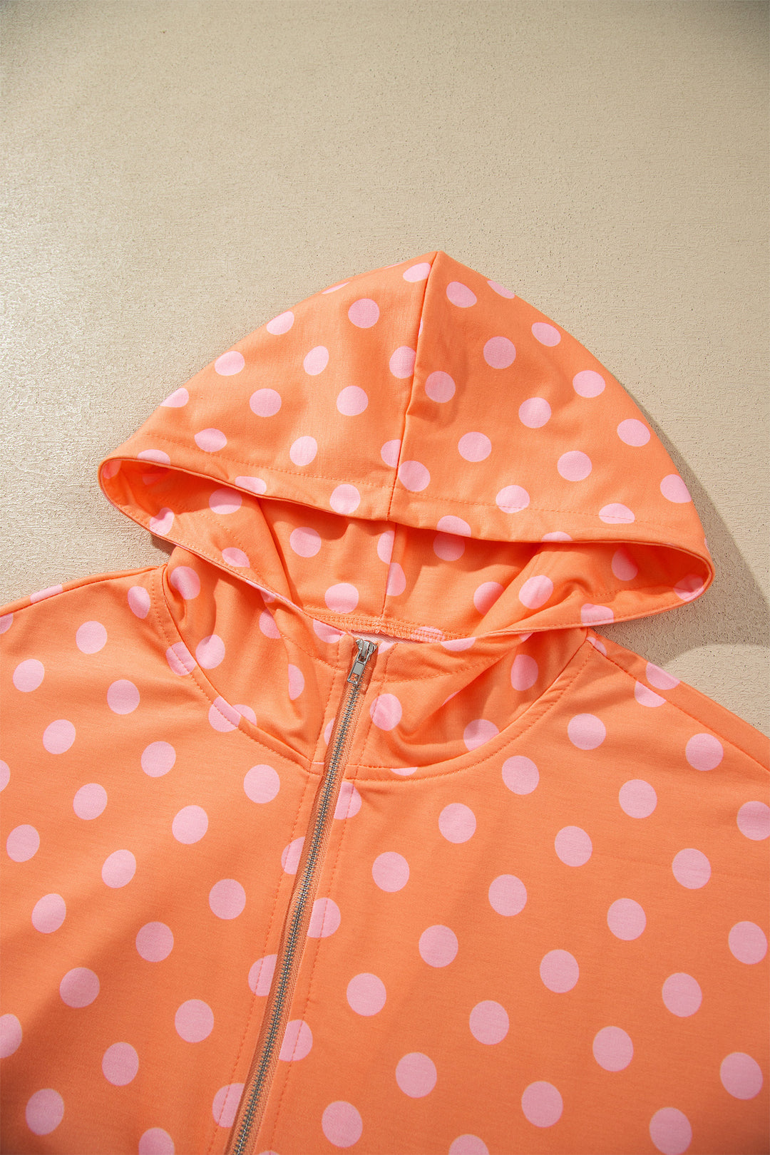 Khaki Polka Dot Hooded Long Sleeve Top Casual Mini Skort Set