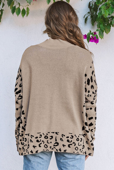 Sarai Leopard High Neck Side Slit Oversized Sweater