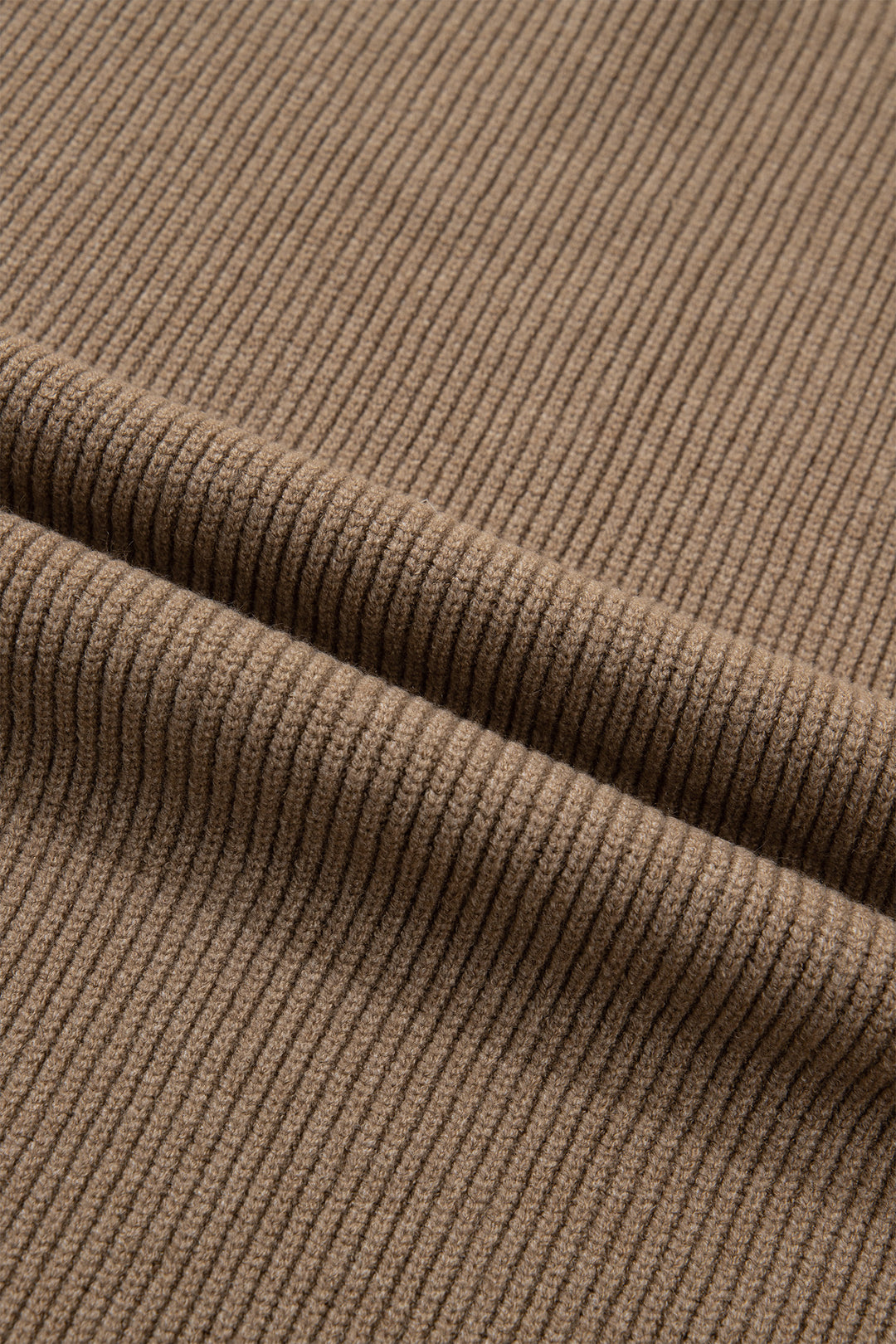 Light French Beige Solid Color Ribbed Knit Mock Neck Loose Sleeveless Sweater
