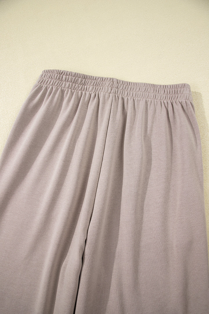 Gray Morn Varsity Striped Detail Crewneck Pullover Elastic Sweatpants 2pcs Outfit