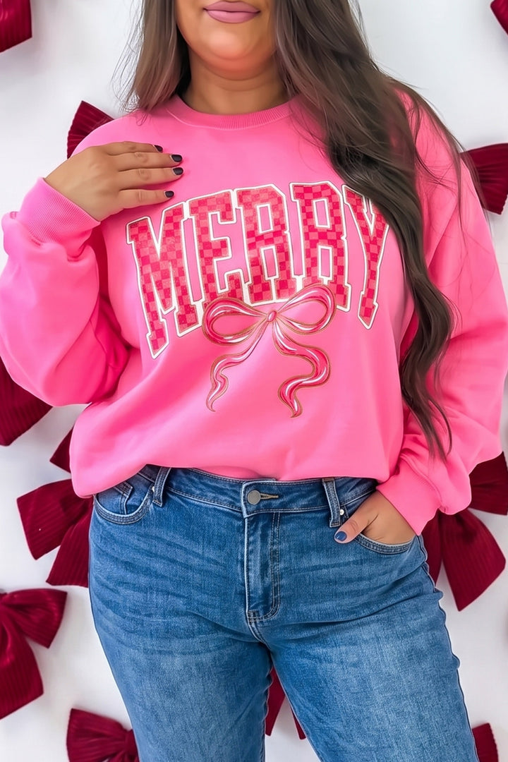 Bonbon Checkered Christmas Slogan Printed Plus Size Sweatshirt
