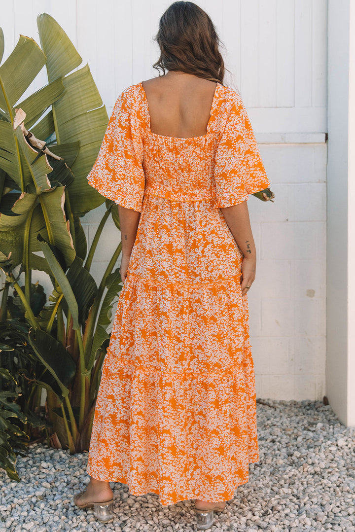 Eileen Floral V Neck Wide Sleeve Maxi Dress