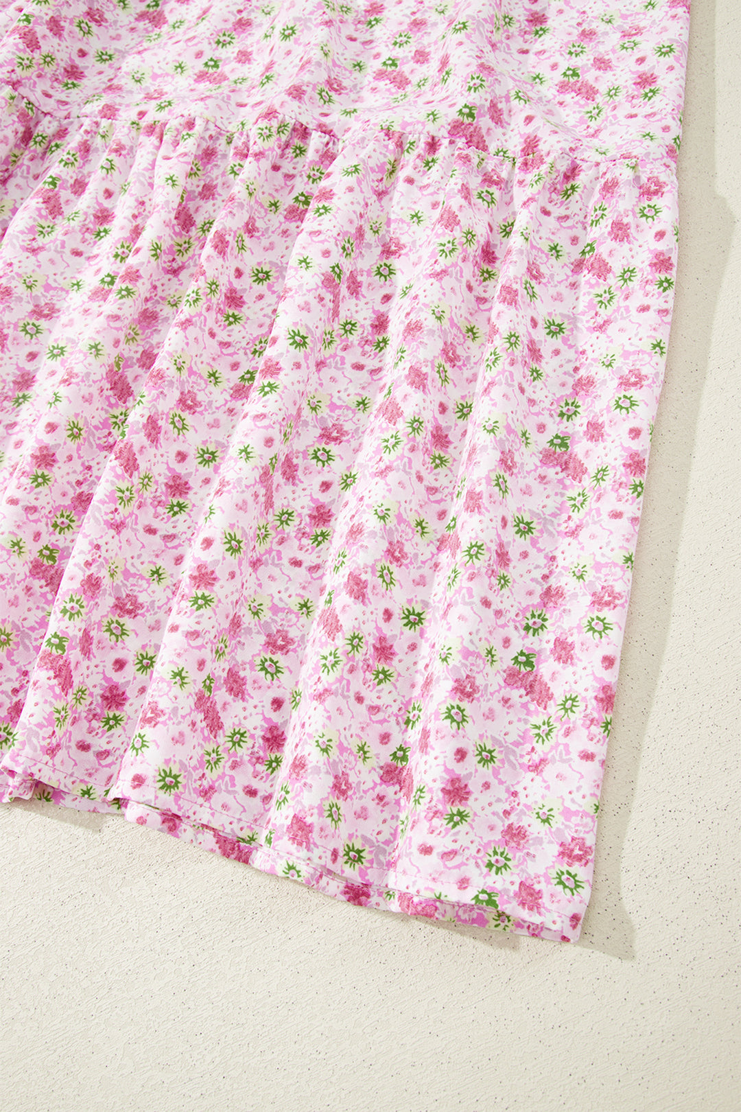 Green Floral Short Bubble Sleeve Shirred High Waist Maxi Dress