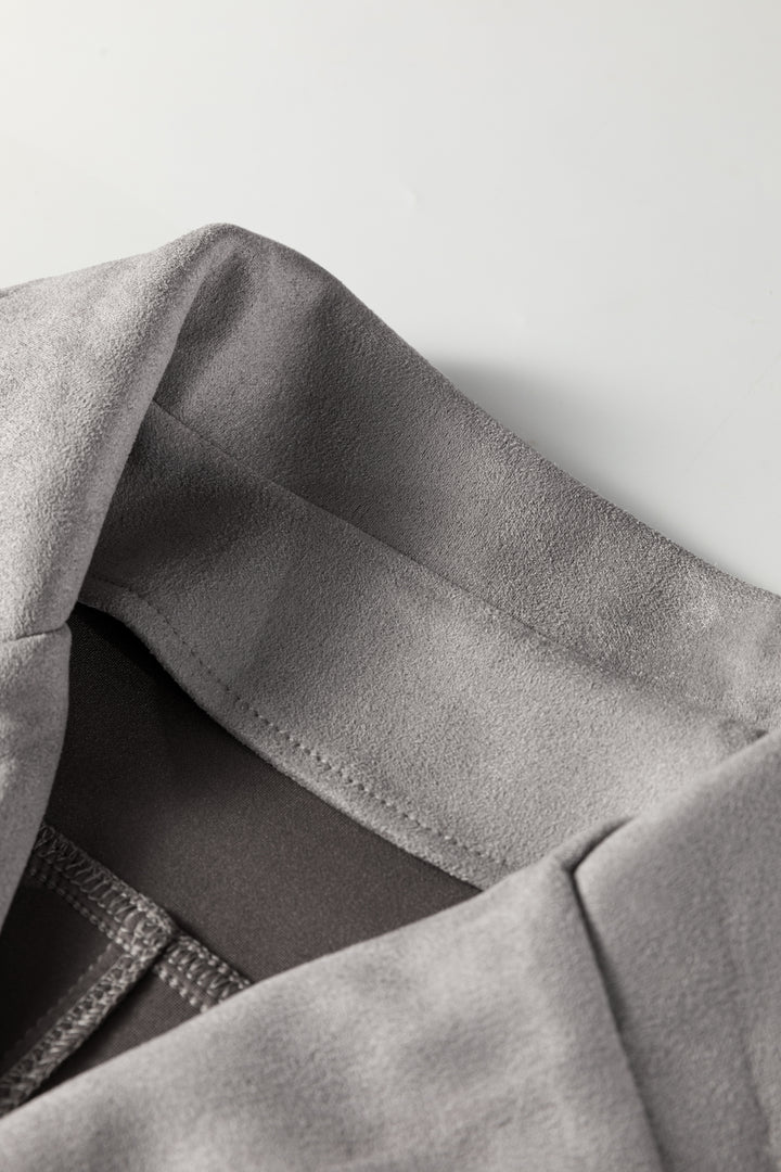 Gray Cropped Fringe Faux Suede Jacket