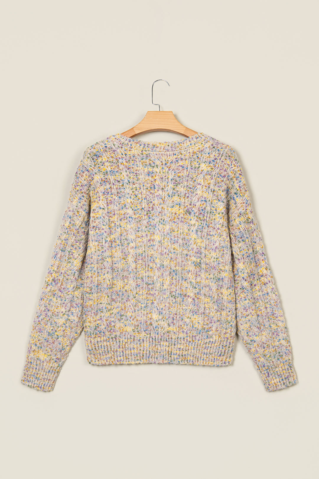 Multicolour Cozy Cable Knit Round Neck Long Sleeve Confetti Sweater