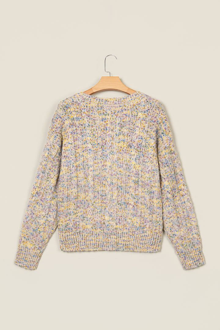 Multicolour Cozy Cable Knit Round Neck Long Sleeve Confetti Sweater
