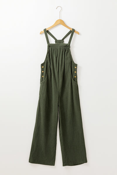 Jungle Green Solid Pocketed Loose Fit Corduroy Overall