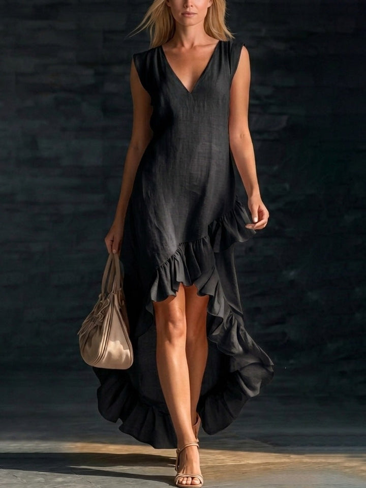 Sleeveless V-Neck Ruffle Hem Maxi Dress – Women&