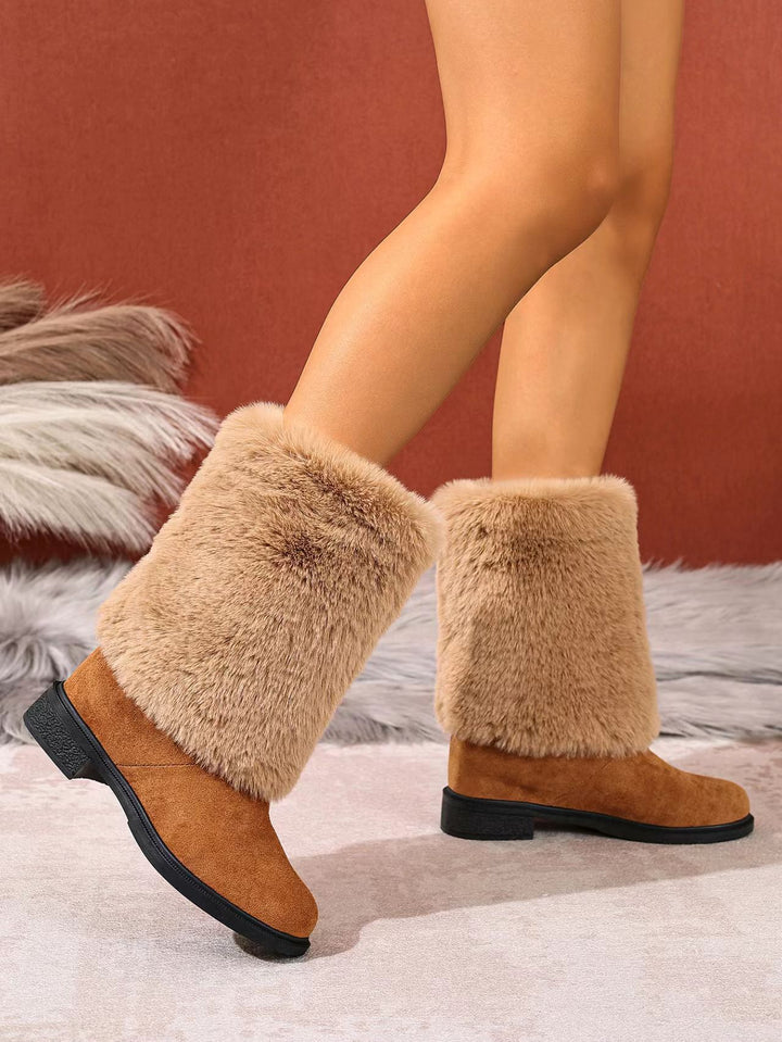 Women’s Chunky Heel Snow Boots – Warm Winter Anti-Slip Ankle Boots