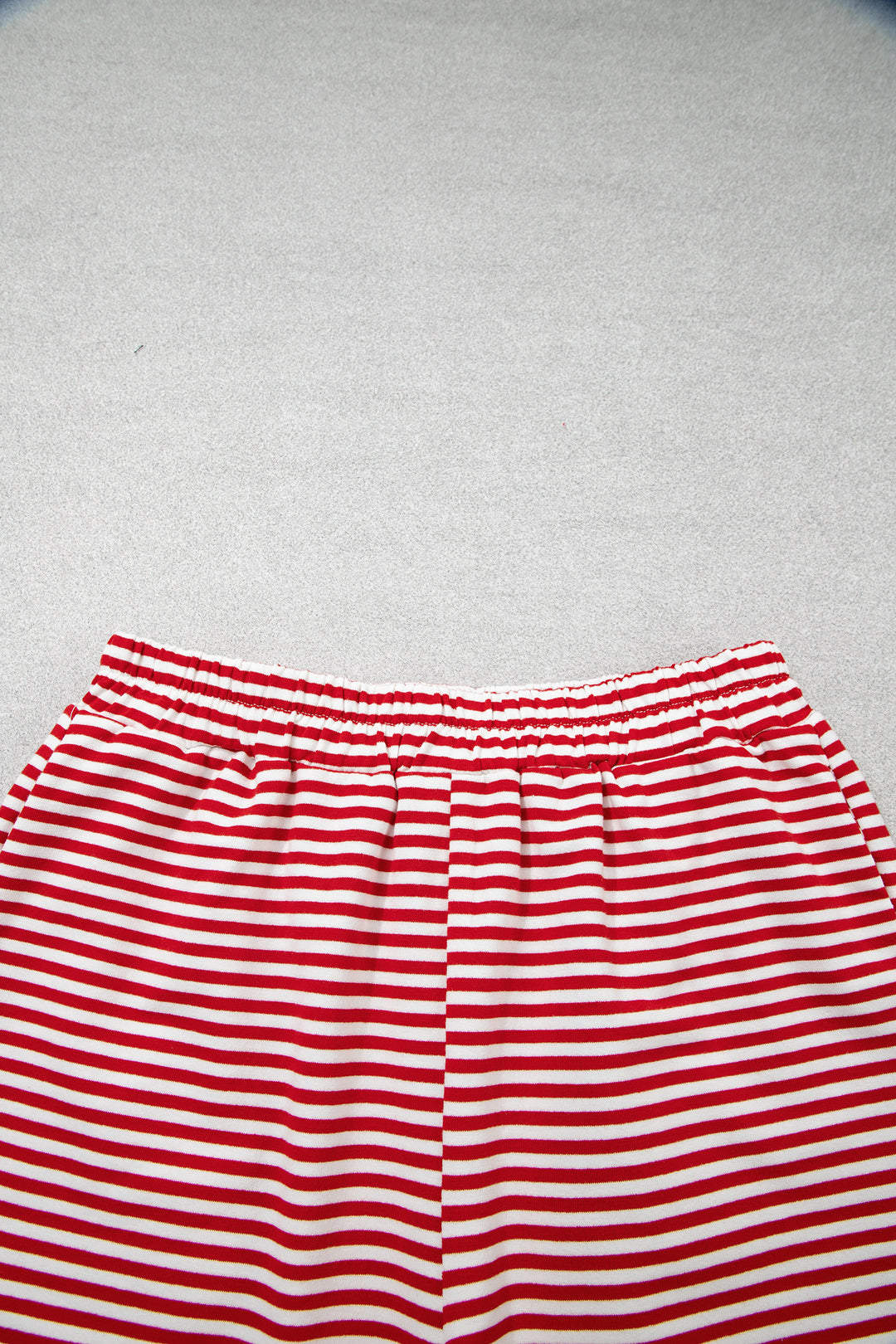 Sky Blue Stripe Oversize Mock Neck Sweatshirt and Shorts Set