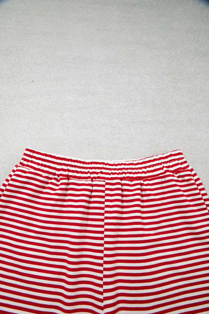 Sky Blue Stripe Oversize Mock Neck Sweatshirt and Shorts Set