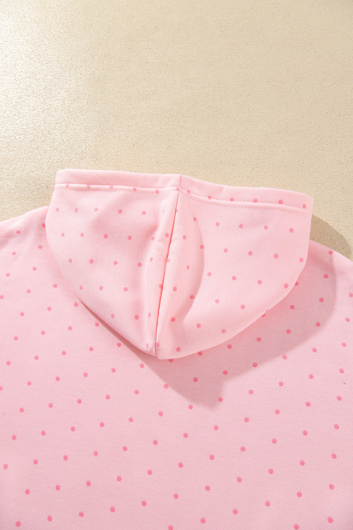 Pink Polka Dot Printed Oversized Hoodie Casual Shorts 2pcs Set