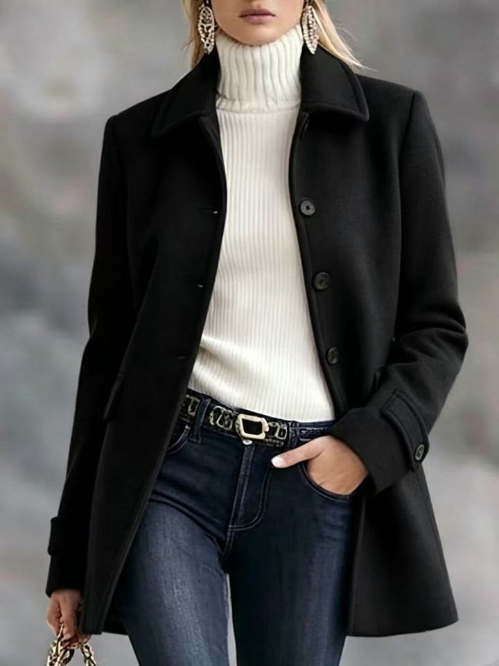 Mid-Length Lapel Wool-Blend Coat
