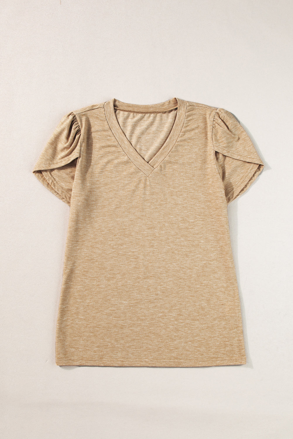 Pale Khaki Fashion Petal Sleeve V Neck T Shirt