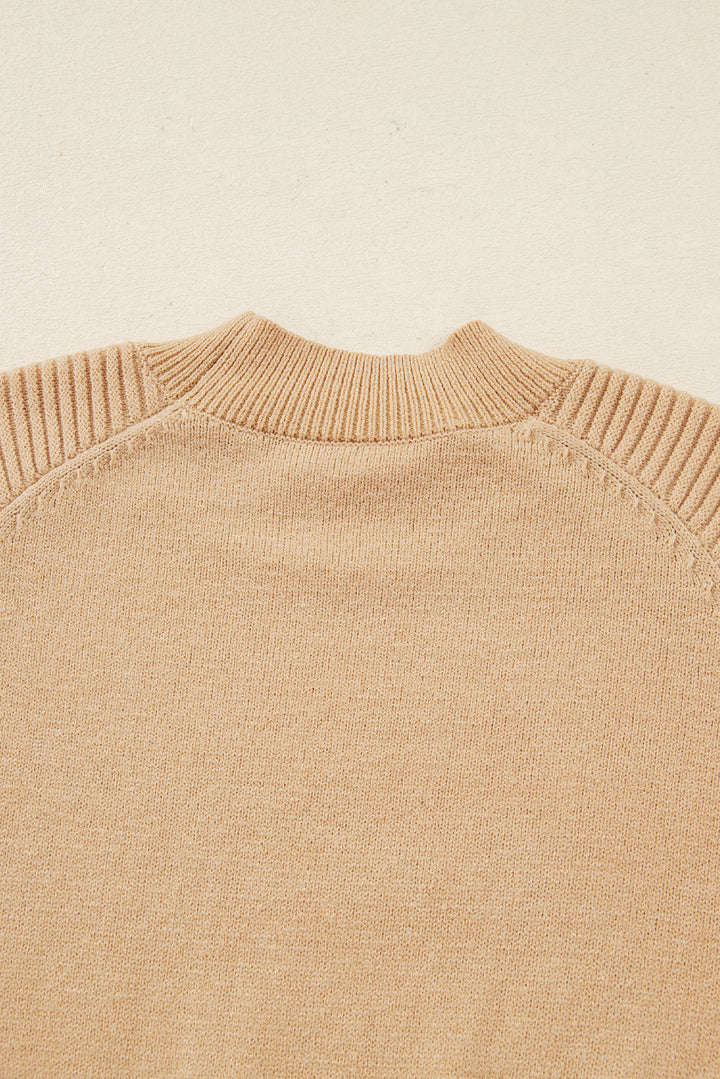 Smoke Gray High Neck Puff Sleeve Sweater Pleated Mini Skirt 2pcs Knitted Outfit