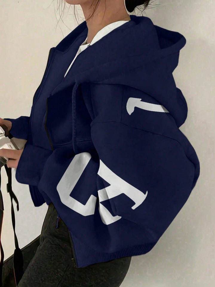 Women’s Zip-Up Printed Sweatshirt – Long Sleeve Casual Jacket
