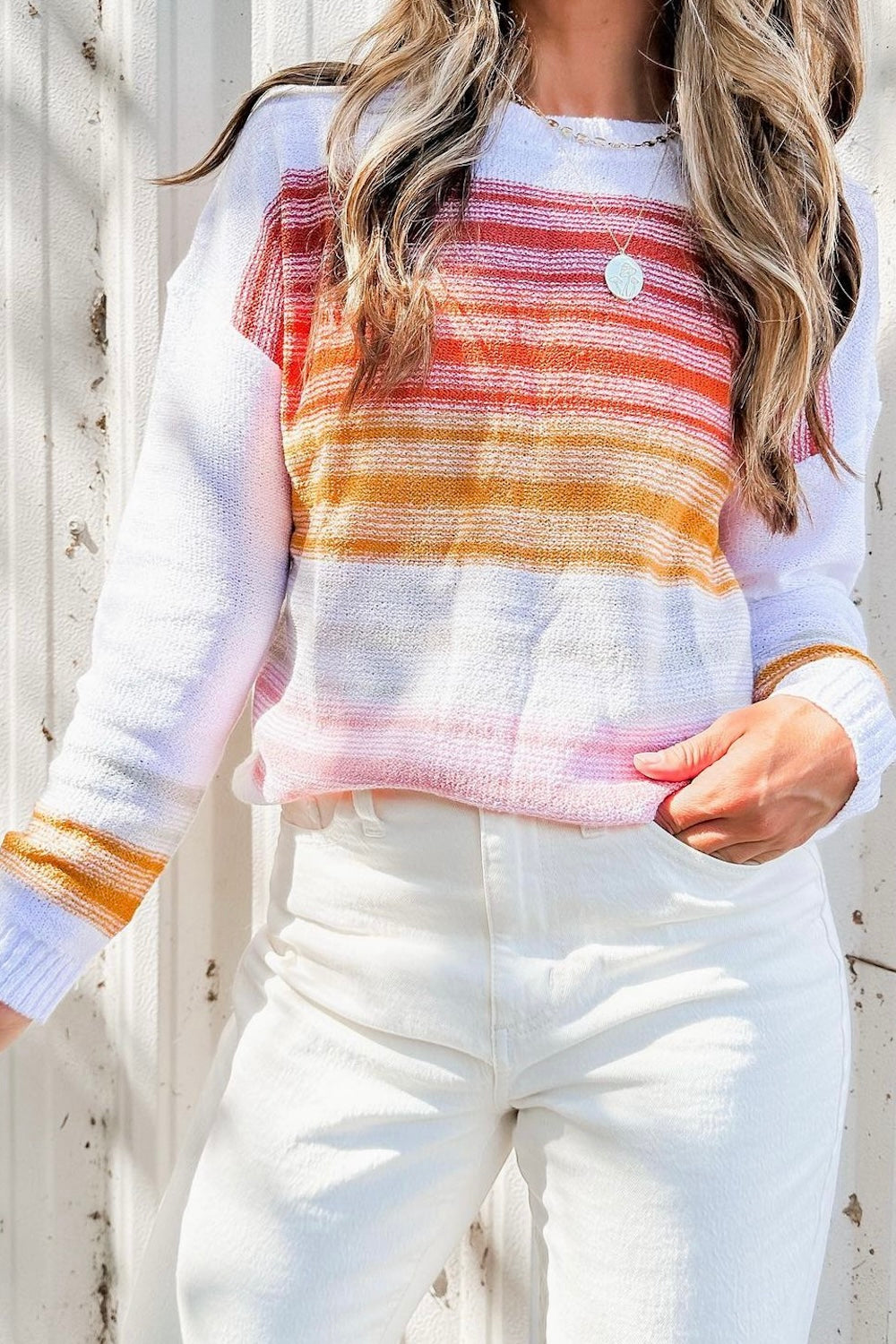 Poppy Stripe Long Sleeve Round Neck Sweater