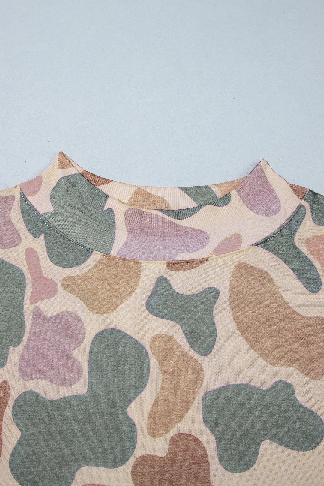 Multicolour Camo Print Ribbed Mock Neck Plus Size Sweatshirt