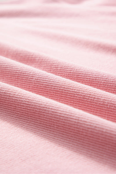 Pink Loose Drop Shoulder Ribbed Sweatshirt