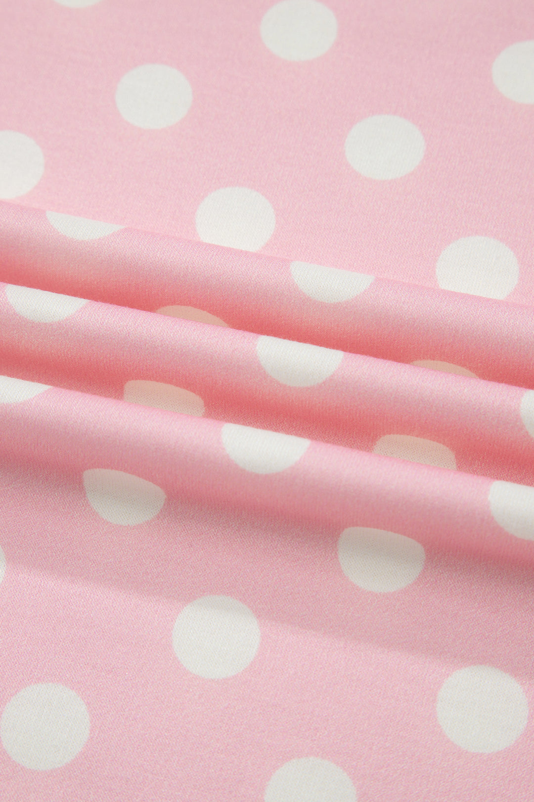 Pink Polka Dot Print Mock Neck Short Sleeve Top Shift Pant Set