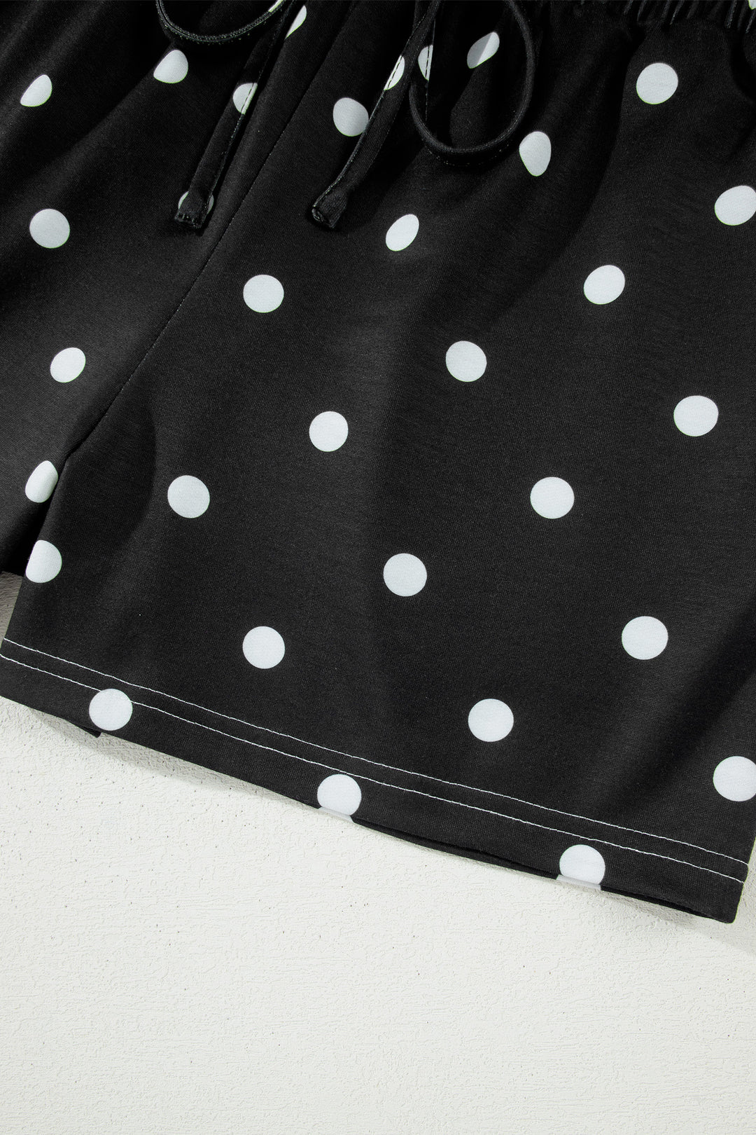 Yellow Exposed Seam Detail Polka Dot Loose Tee Drawstring Shorts Set