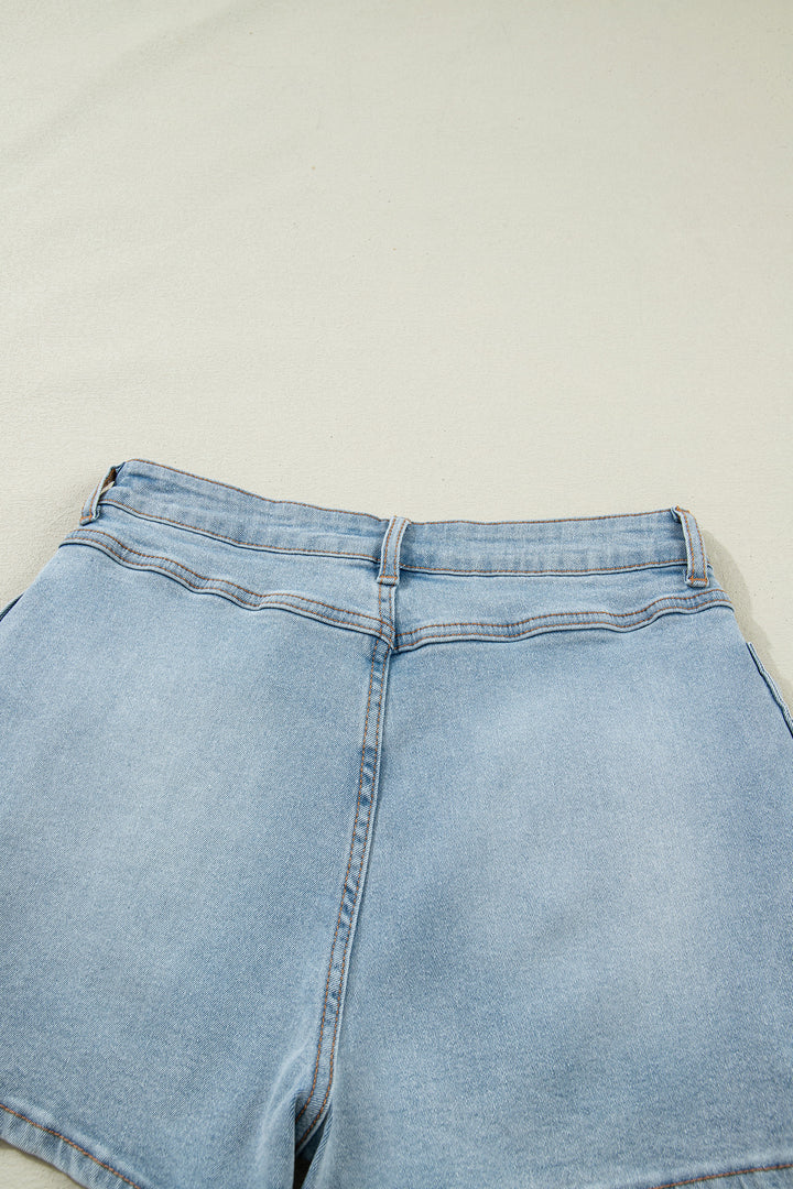 Beau Blue Bow Detail Denim Shorts with Pockets