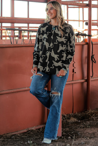 Black Lively Cheetah Print Long Sleeve Top