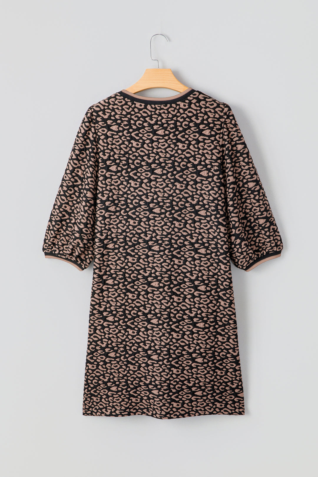 Black Leopard Print Bubble Sleeve Shift Mini Dress
