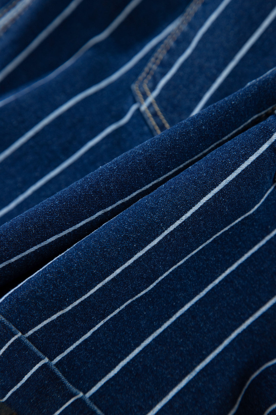 Blue Stripe Metal Button Detail Womens Denim Shorts
