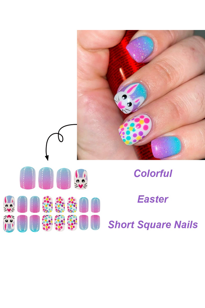 Bonbon Polka Dot Bunny Easter Fashion Square Nail Stickers