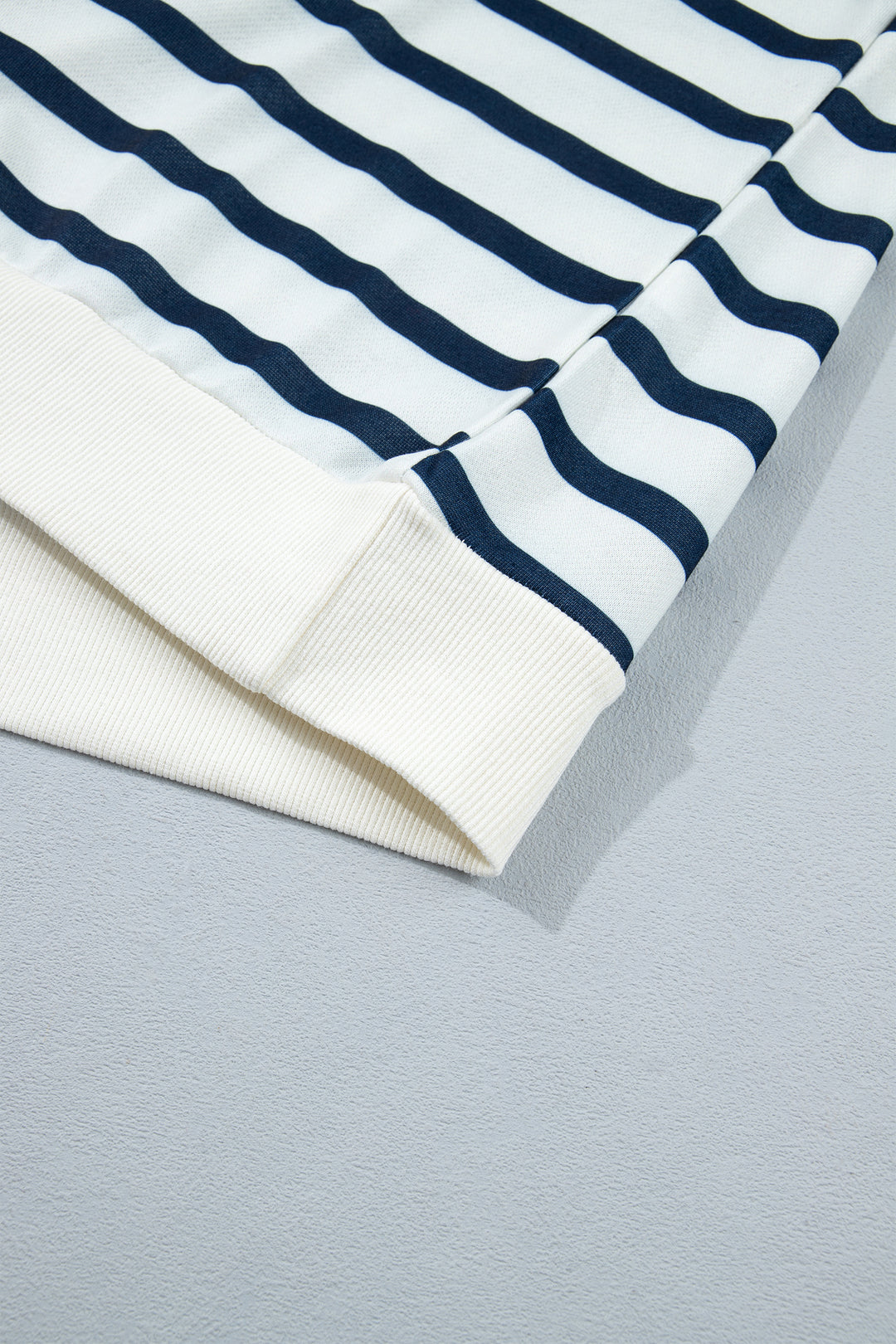 Blue Stripe Striped Ribbed Cuff Collar Pocket Loose Pant Set