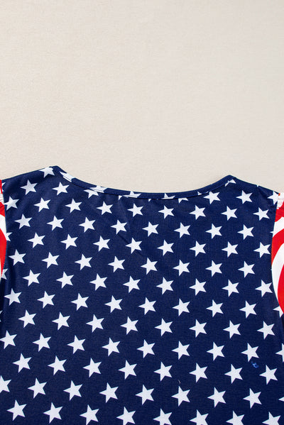 Navy Blue 4th Of July Stars Stripes Puff Sleeve T Shirt