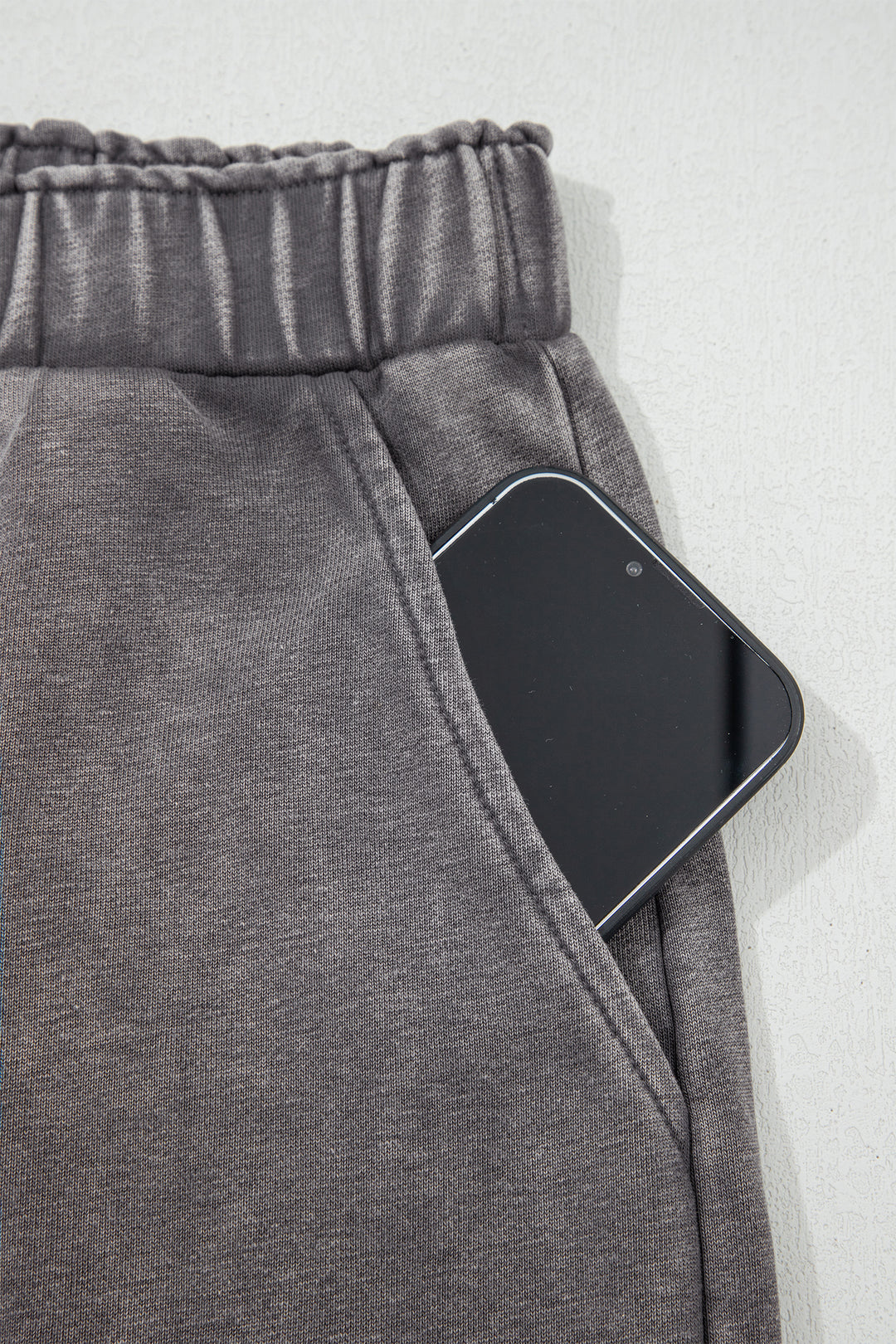 Dark Grey Mineral Wash Leopard Patchwork Loose Pants