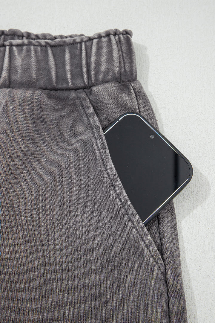 Dark Grey Mineral Wash Leopard Patchwork Loose Pants