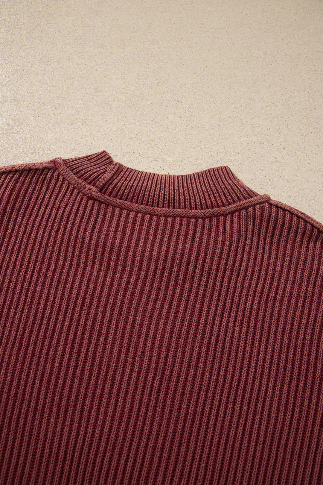 Red Dahlia Drop Shoulder High Neck Ribbed Sweater