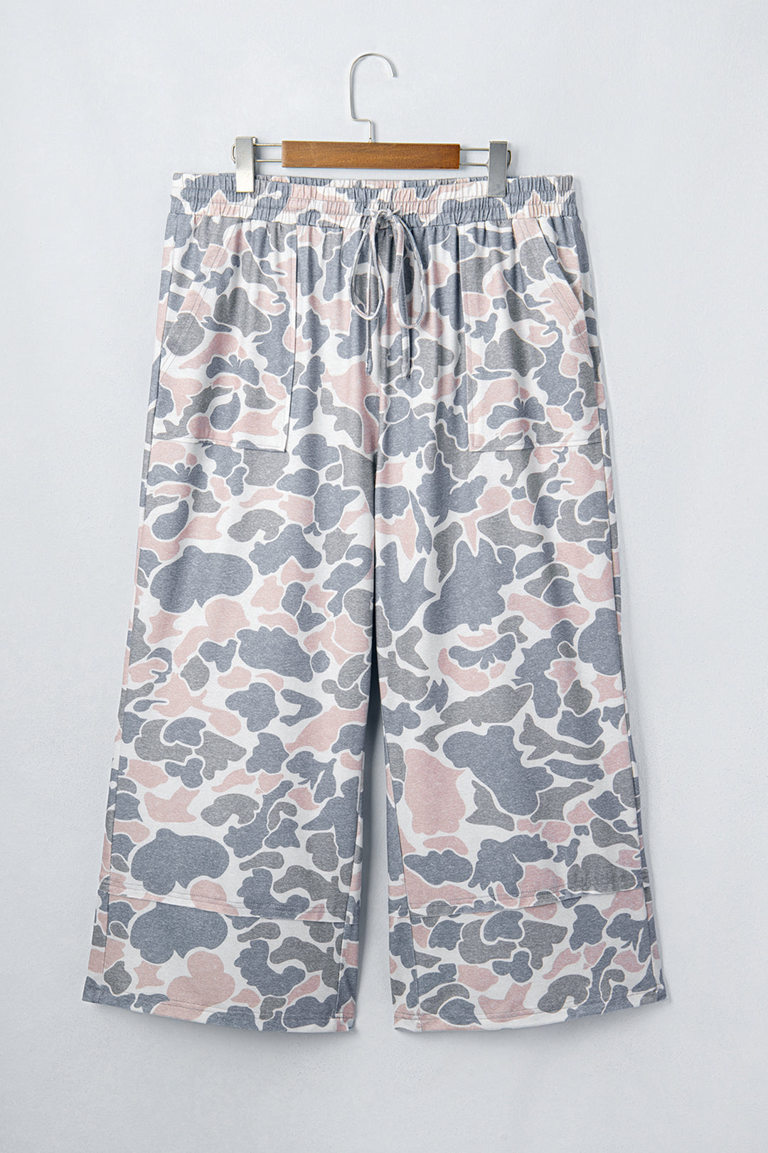 Khaki Camouflage Print Patch Pockets Ankle-Length Plus Size Pants