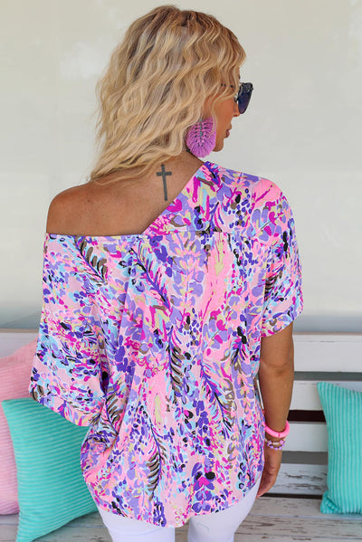 Pink Loose Painted Floral Tee