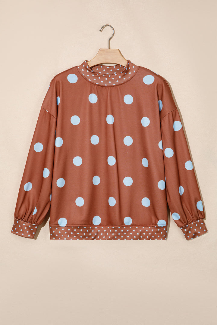 Pink Polka Dot Print Contrast Detail Oversized Tunic Sweatshirt