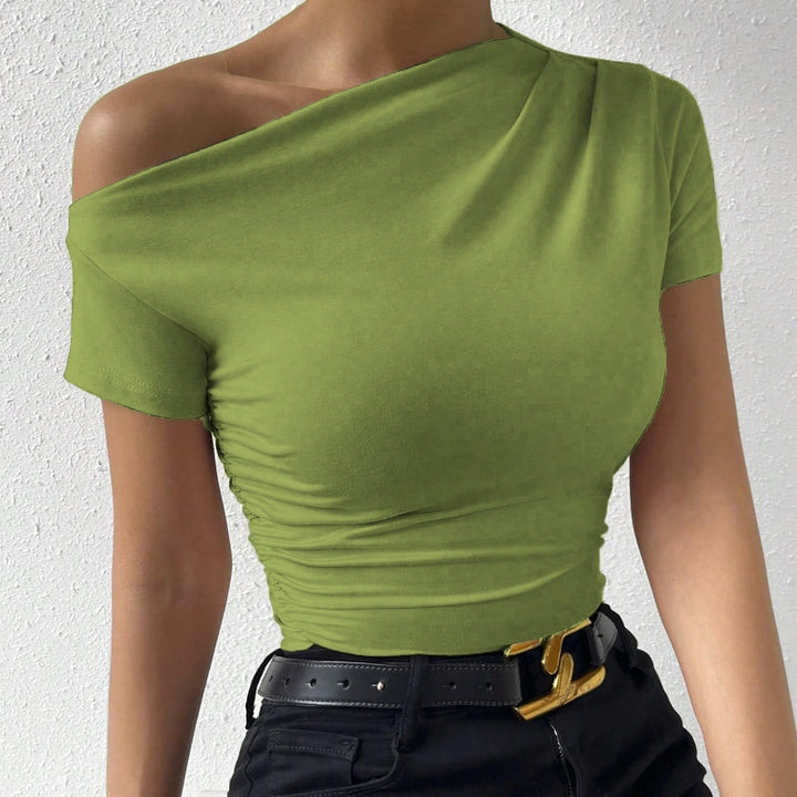 Women’s Y2K Ruched One-Shoulder Summer Top – Slim Fit Asymmetrical Shirt