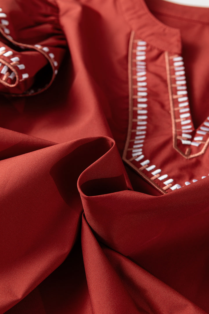 Clay Contrast Trim Flutter Sleeve V Neck Blouse