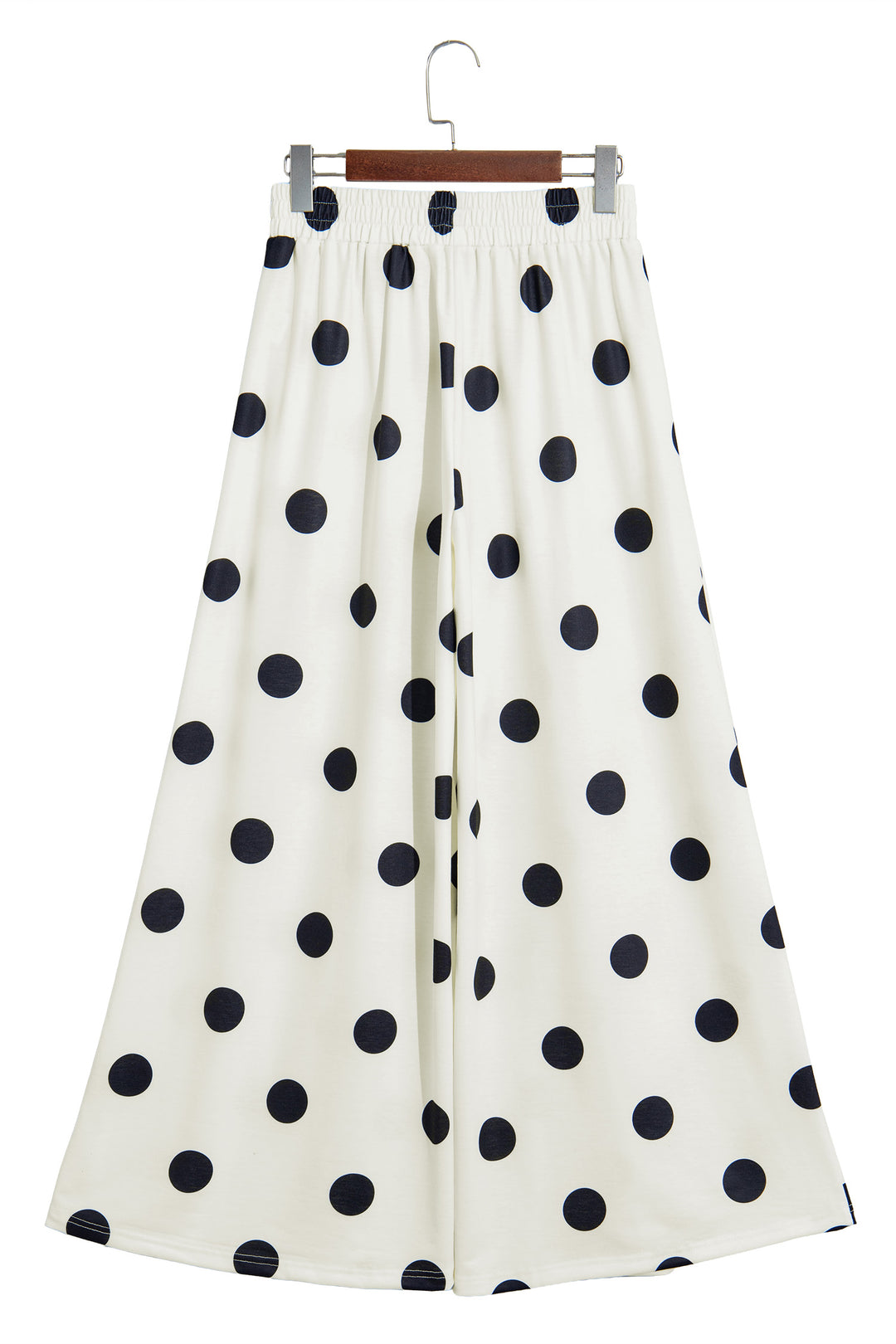 Beige Polka Dot Wide Leg Elastic Waist Casual Pants