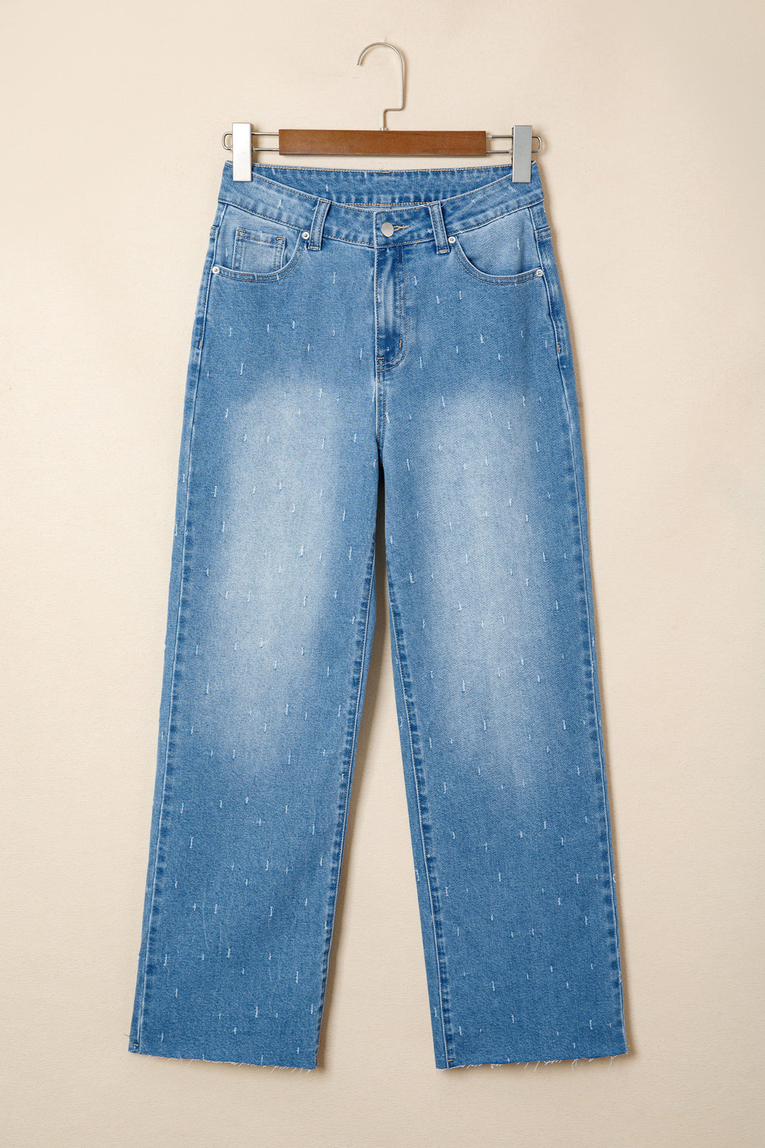 Mist Blue Distressed Detail Tummy Control Raw Hem Jeans