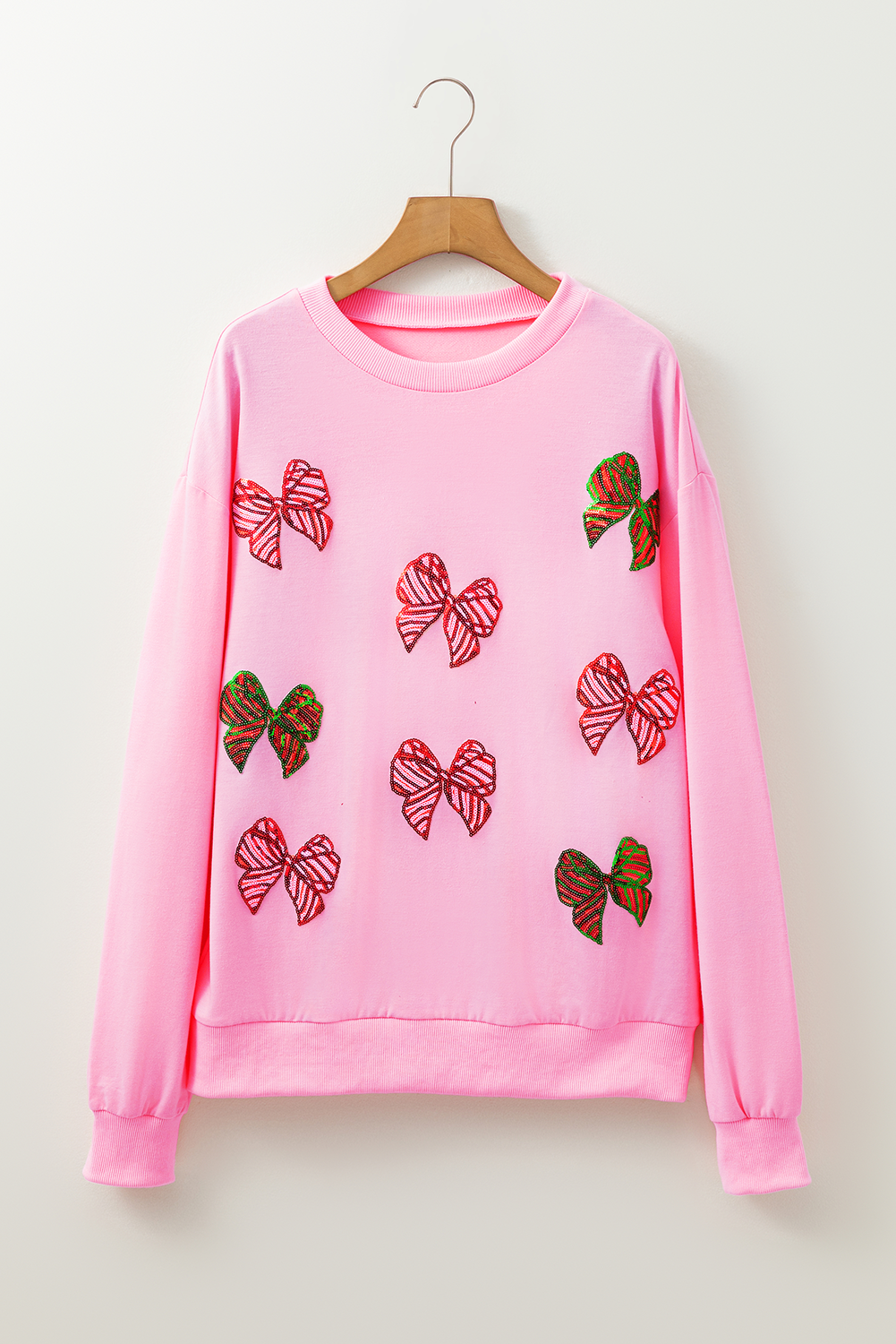 Bonbon Sequin Bowknot Patched Graphic Christmas Sweatshirt