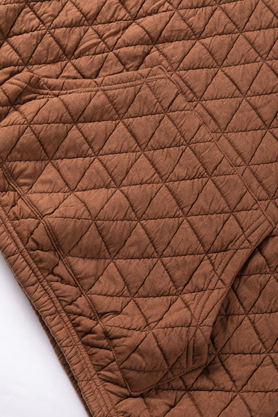 Coffee Solid Color Quilted Kangaroo Pocket Hoodie