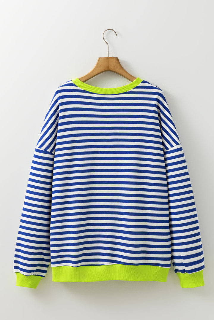 Elliana Stripe Crossed Stitch Drop Shoulder Sweatshirt
